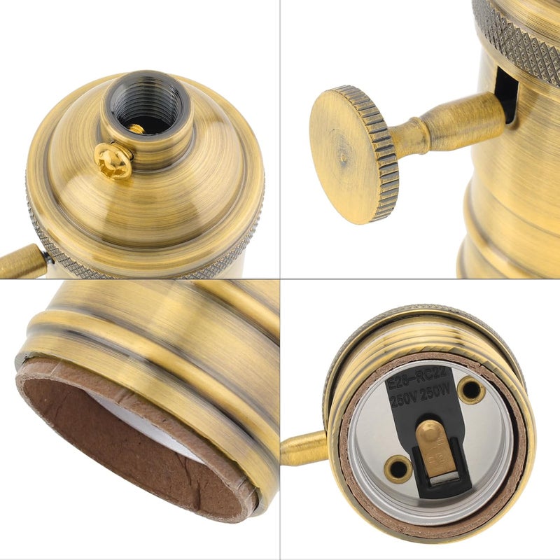 RTNLIT Brass Lamp Socket, Vintage Edison E26/E27 Bulb Light Socket with On/Off Knob Switch(Gold) - Image 4